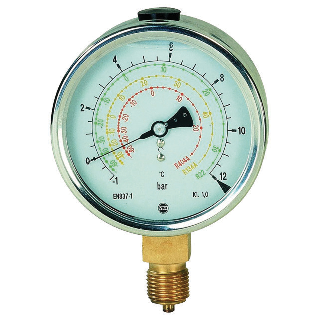 N796-1215 VDH R75/1 | Opbouw manometer | 1/4" SAE | R134a, R404A, R407C | Bereik -1 tot 30 bar